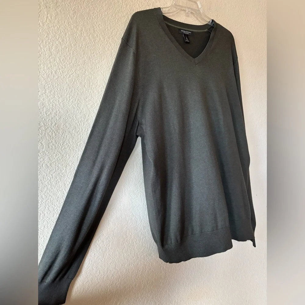 BANANA REPUBLIC SILK COTTON CASHMERE V-NECK SWEATER OLIVE‎ XLT